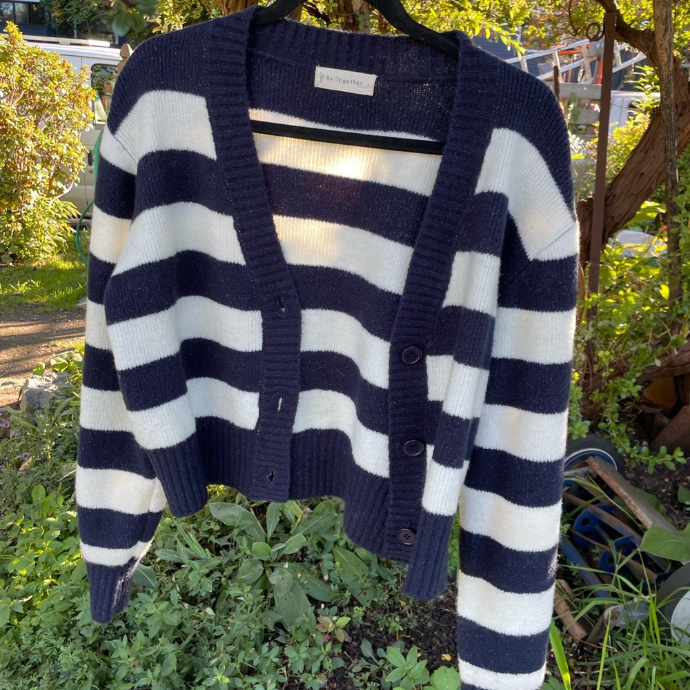 By Together Navy and White Striped Cardigan